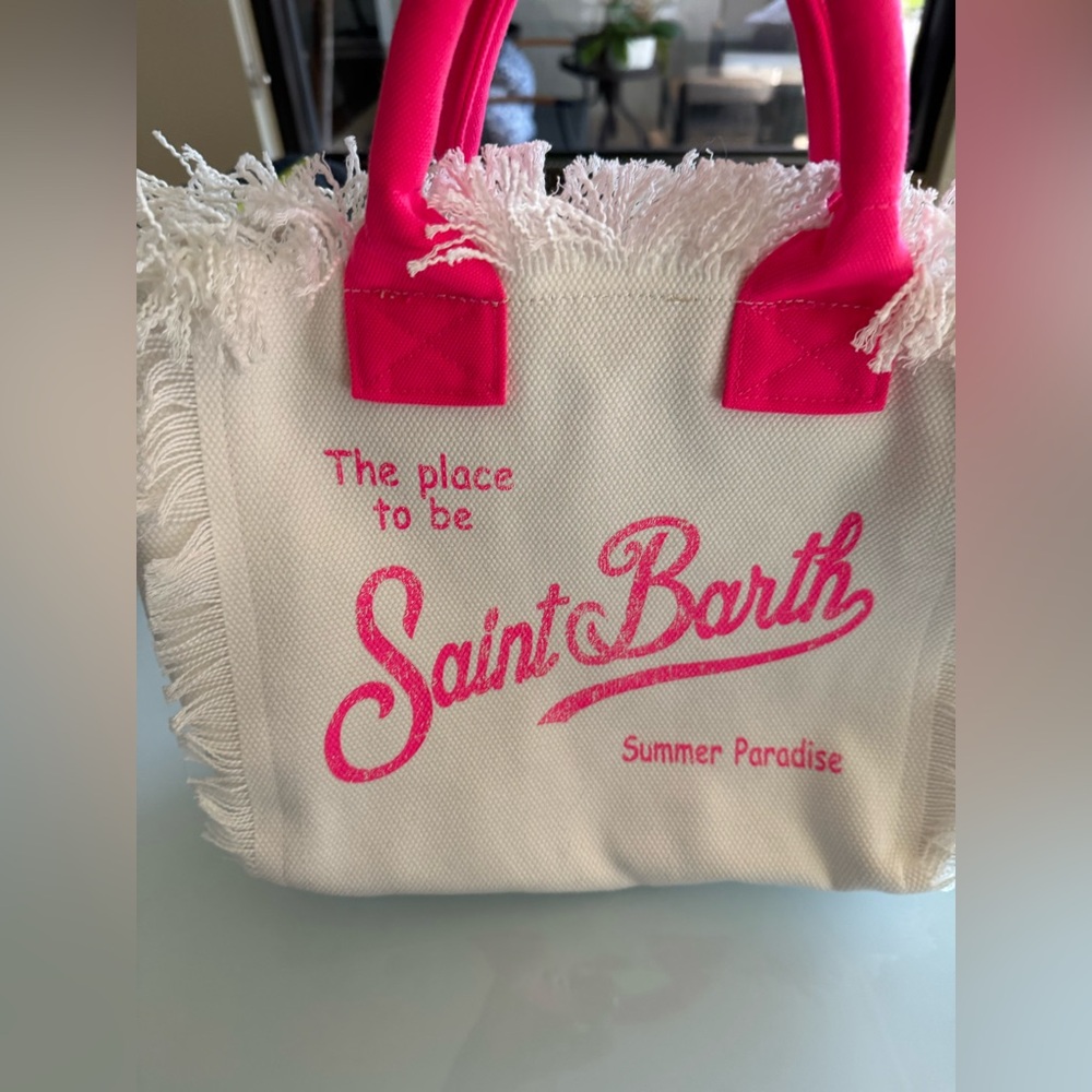 MC2 Saint Barth Cotton/Canvas Vanity Rug Bag in White/Hot Pink NWOT